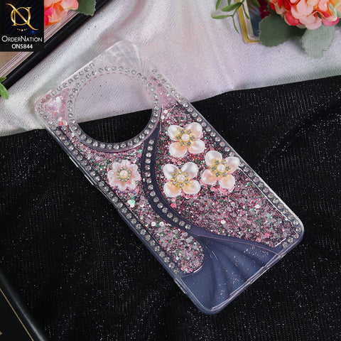 Xiaomi Poco C61 Cover - Pink - New Premium Fancy Flower Bling Glitter Rinestone Soft Case