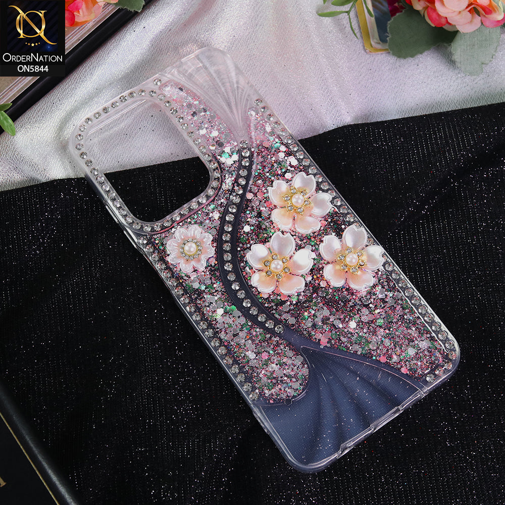 Xiaomi Redmi A5 4G Cover - Pink - New Premium Fancy Flower Bling Glitter Rinestone Soft Case