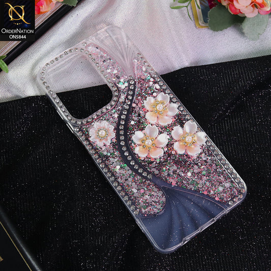 Xiaomi Redmi A5 4G Cover - Pink - New Premium Fancy Flower Bling Glitter Rinestone Soft Case
