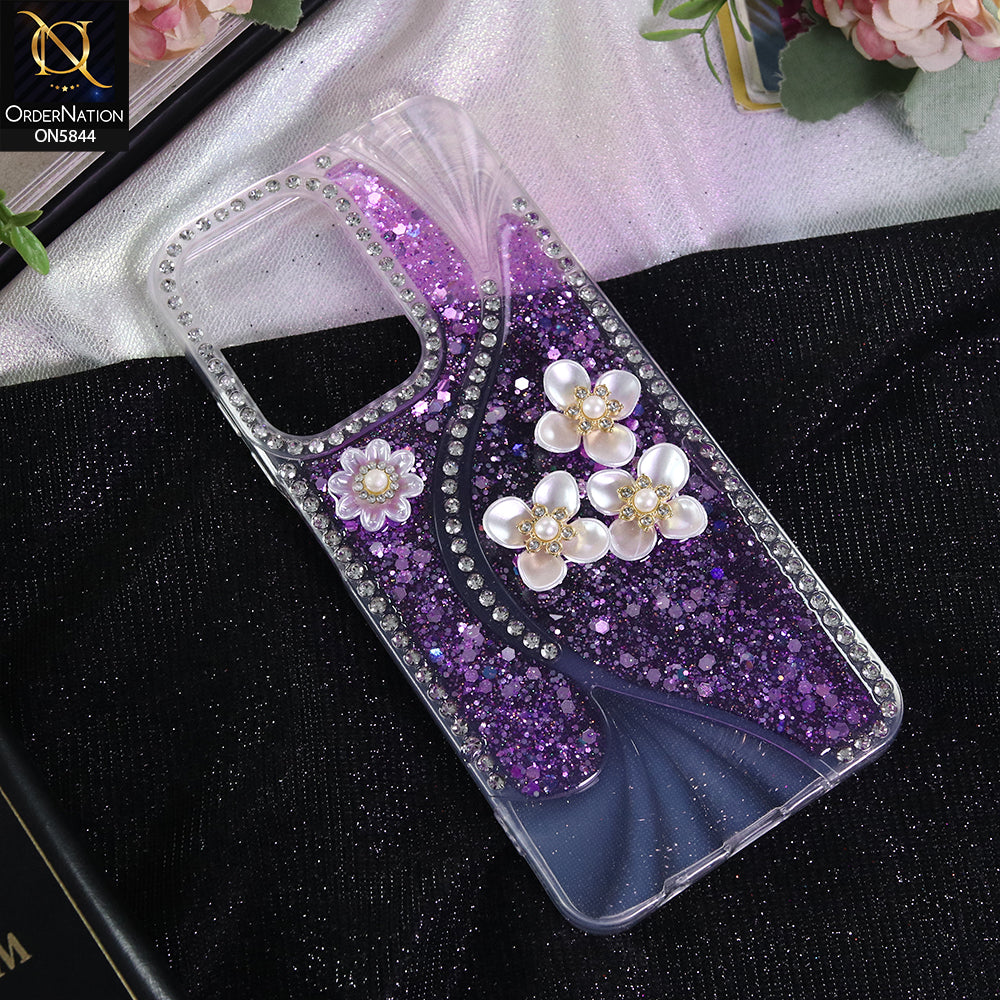 Xiaomi Redmi A5 4G Cover - Purple - New Premium Fancy Flower Bling Glitter Rinestone Soft Case