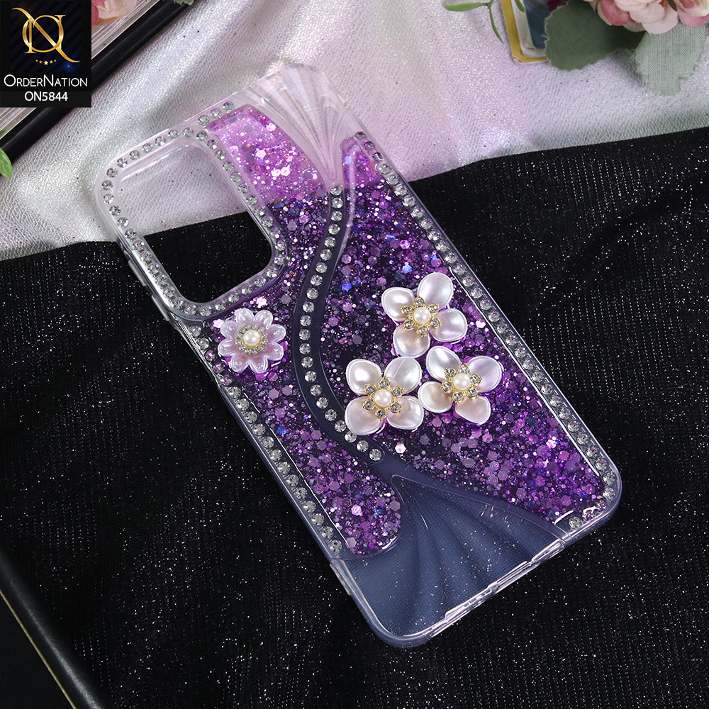 Samsung Galaxy A17 Cover - Purple - New Premium Fancy Flower Bling Glitter Rinestone Soft Case