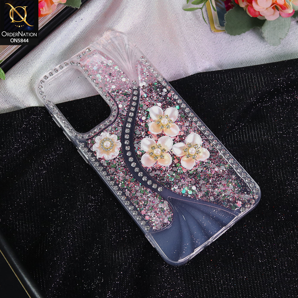 Samsung Galaxy A56 Cover - Pink - New Premium Fancy Flower Bling Glitter Rinestone Soft Case