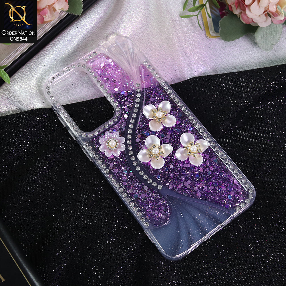 Samsung Galaxy A36 Cover - Purple - New Premium Fancy Flower Bling Glitter Rinestone Soft Case
