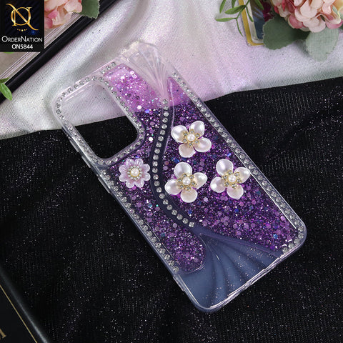 Samsung Galaxy A36 Cover - Purple - New Premium Fancy Flower Bling Glitter Rinestone Soft Case