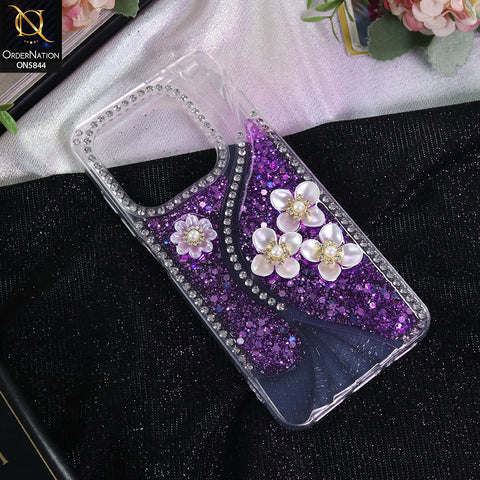 Infinix Smart 8 Plus Cover - Purple - New Premium Fancy Flower Bling Glitter Rinestone Soft Case