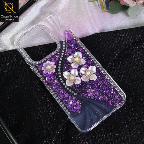 Infinix Hot 50i Cover - Purple - New Premium Fancy Flower Bling Glitter Rinestone Soft Case