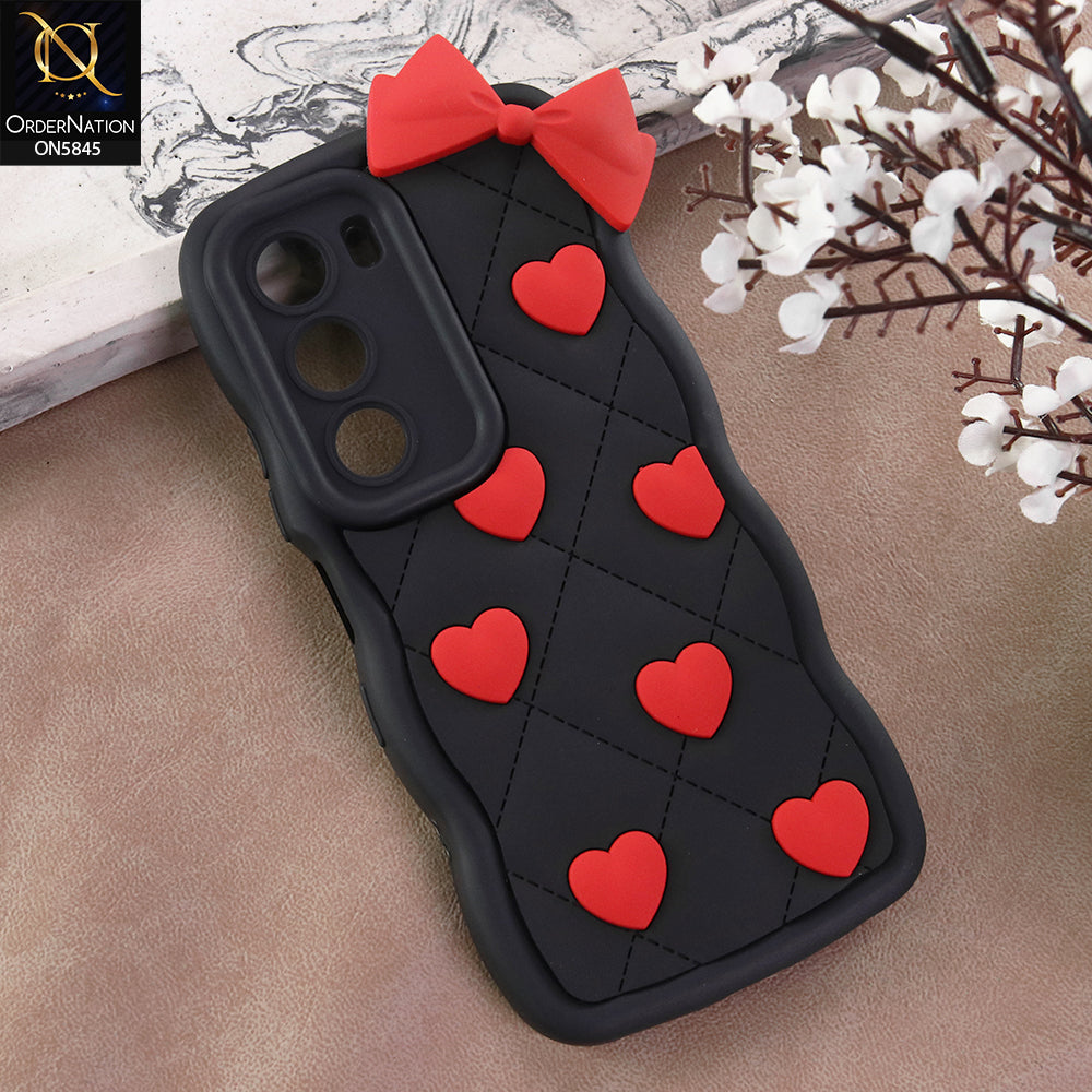 Infinix Hot 60i 4G Cover - Design 1 -  3D Pink Heart with Bow-Knot Design Soft Protective Case