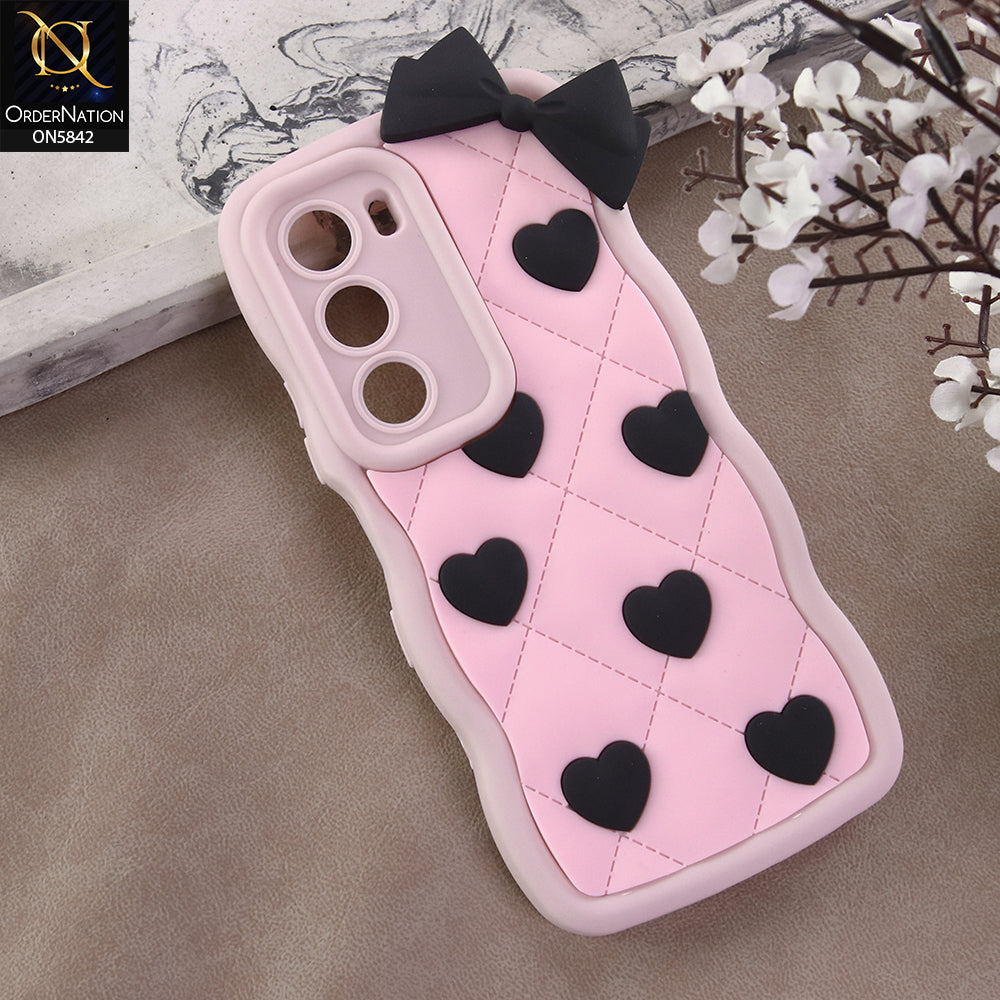 Infinix Hot 60 Cover - Design 3 -  3D Pink Heart with Bow-Knot Design Soft Protective Case