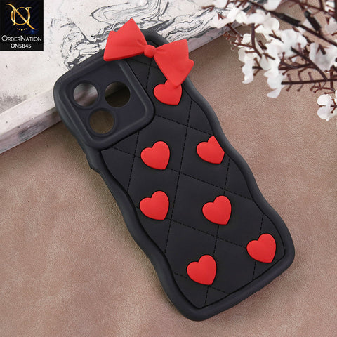 Realme Note 50 Cover - Design 1 -  3D Pink Heart with Bow-Knot Design Soft Protective Case