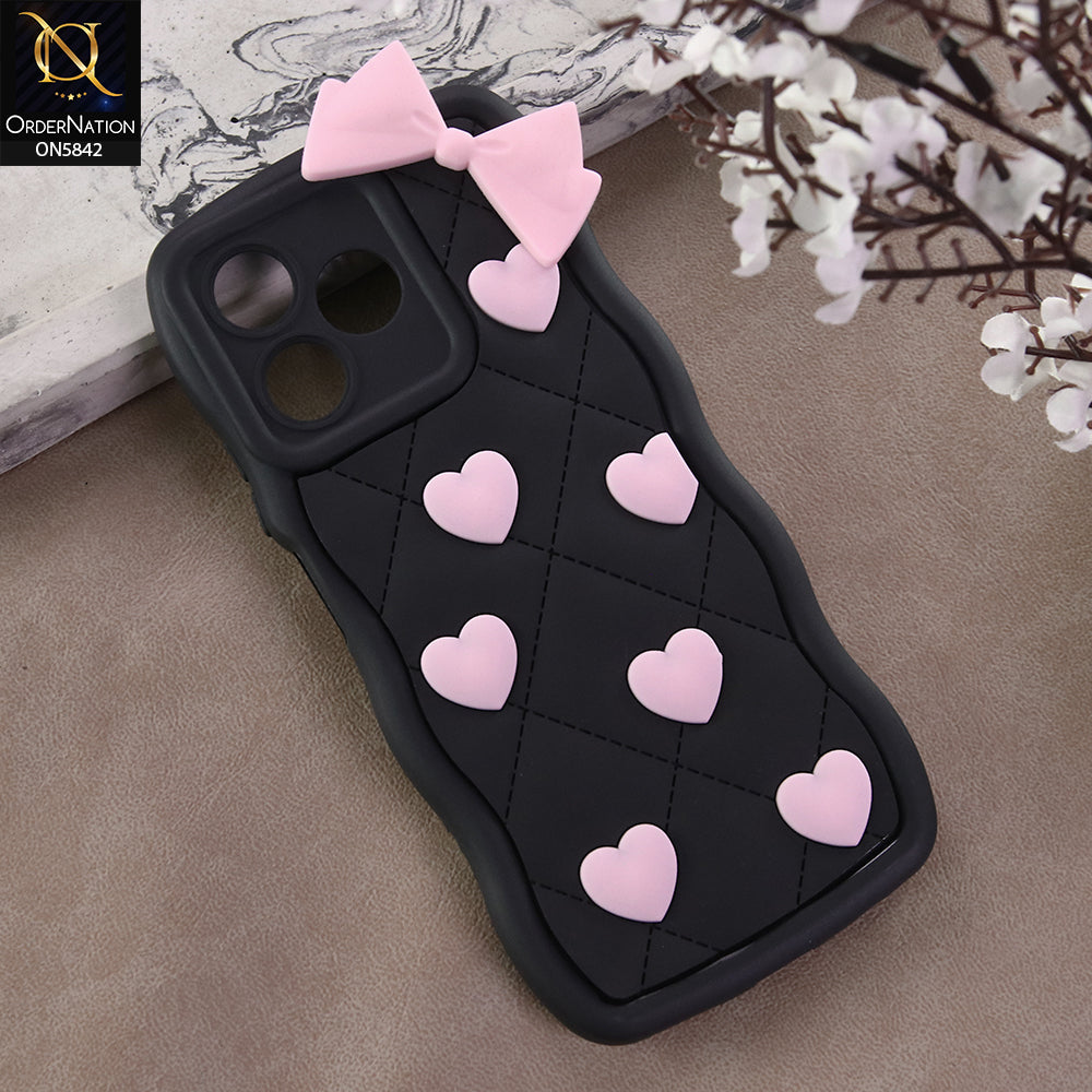 Realme Note 50 Cover - Design 2 -  3D Pink Heart with Bow-Knot Design Soft Protective Case