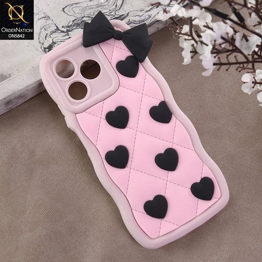 Realme C51 Cover - Design 3 -  3D Pink Heart with Bow-Knot Design Soft Protective Case