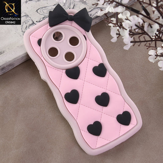 Xiaomi Redmi 14C Cover - Design 3 -  3D Pink Heart with Bow-Knot Design Soft Protective Case