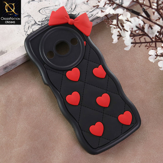 Xiaomi Redmi A3 Cover - Design 1 -  3D Pink Heart with Bow-Knot Design Soft Protective Case