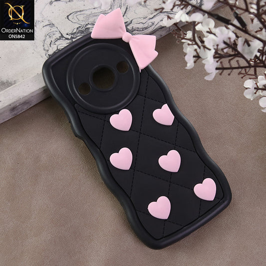 Xiaomi Redmi A3 Cover - Design 2 -  3D Pink Heart with Bow-Knot Design Soft Protective Case