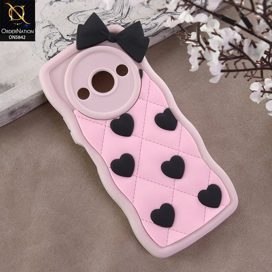 Xiaomi Redmi A3 Cover - Design 3 -  3D Pink Heart with Bow-Knot Design Soft Protective Case