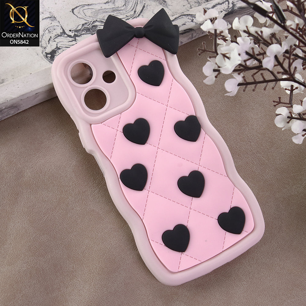 Infinix Smart 10 Cover - Design 3 -  3D Pink Heart with Bow-Knot Design Soft Protective Case