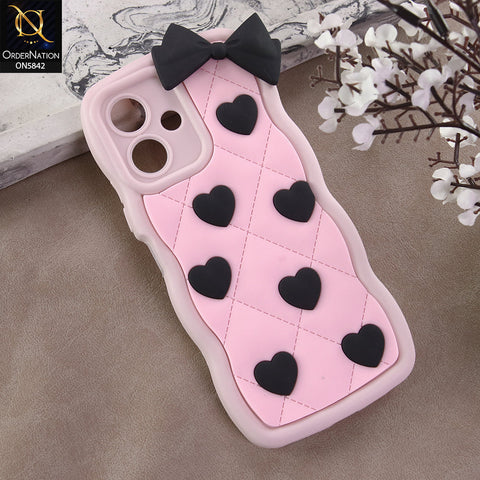 Infinix Smart 10 Cover - Design 3 -  3D Pink Heart with Bow-Knot Design Soft Protective Case