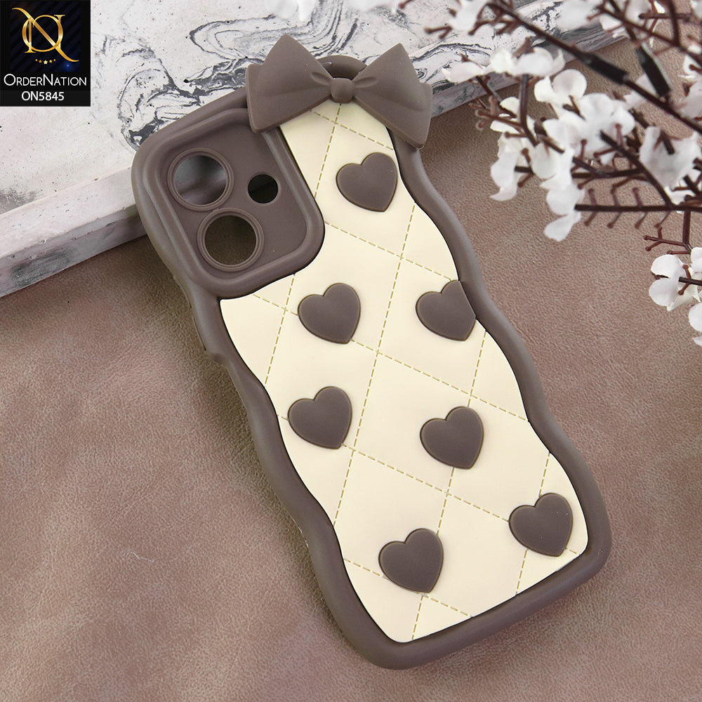 Infinix Smart 10 Cover - Design 4 -  3D Pink Heart with Bow-Knot Design Soft Protective Case