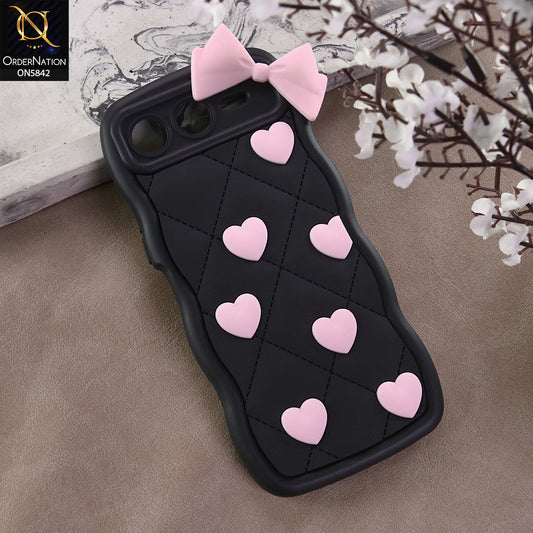 Infinix Smart 10 Plus Cover - Design 2 -  3D Pink Heart with Bow-Knot Design Soft Protective Case