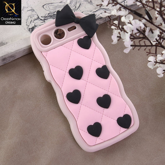 Infinix Smart 10 Plus Cover - Design 3 -  3D Pink Heart with Bow-Knot Design Soft Protective Case