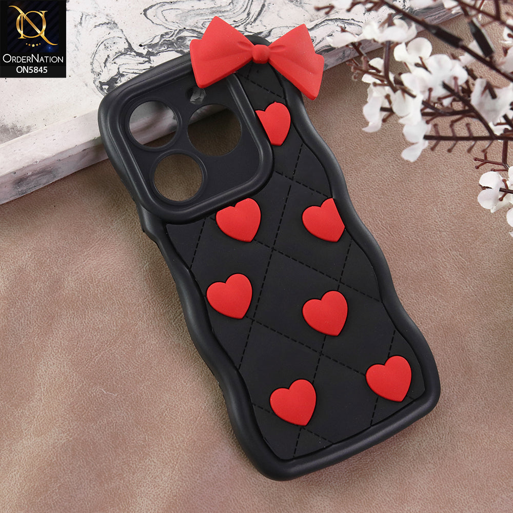 Tecno Spark 20C Cover - Design 1 -  3D Pink Heart with Bow-Knot Design Soft Protective Case
