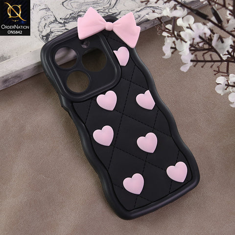 Itel P55 4G Cover - Design 2 -  3D Pink Heart with Bow-Knot Design Soft Protective Case