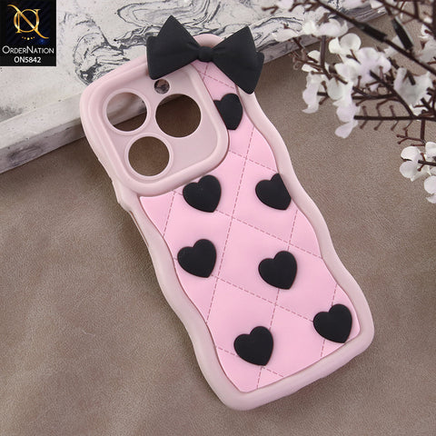 Infinix Hot 40i Cover - Design 3 -  3D Pink Heart with Bow-Knot Design Soft Protective Case