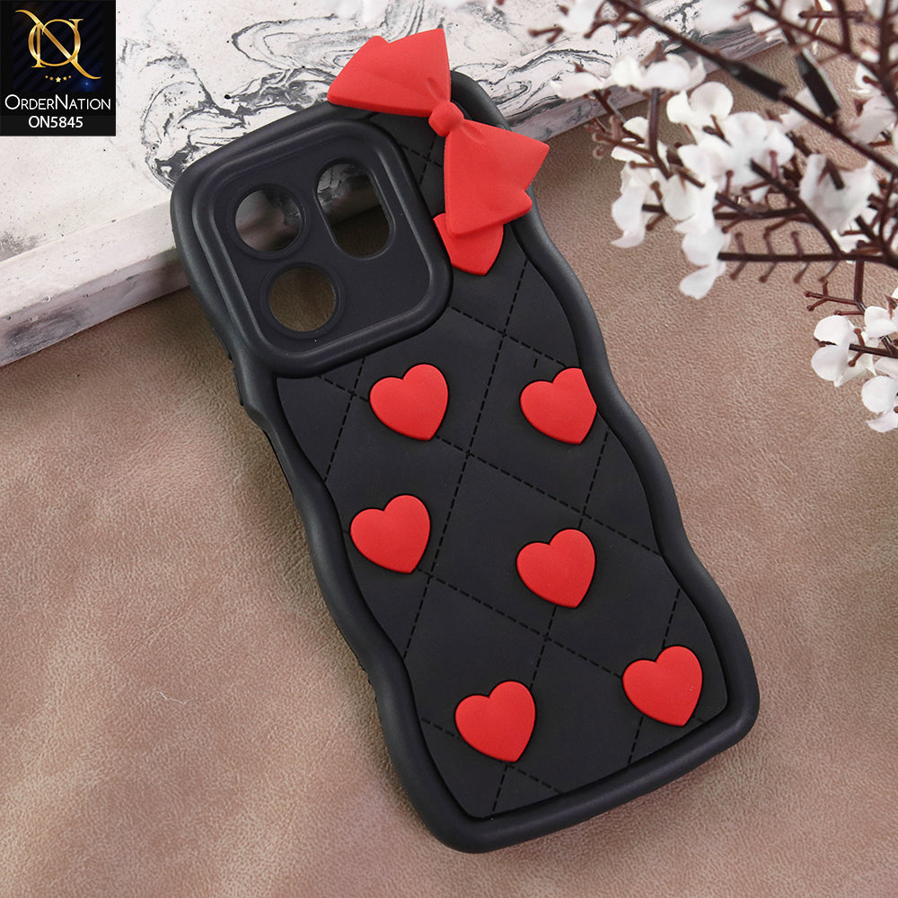Infinix Hot 50i Cover - Design 1 -  3D Pink Heart with Bow-Knot Design Soft Protective Case