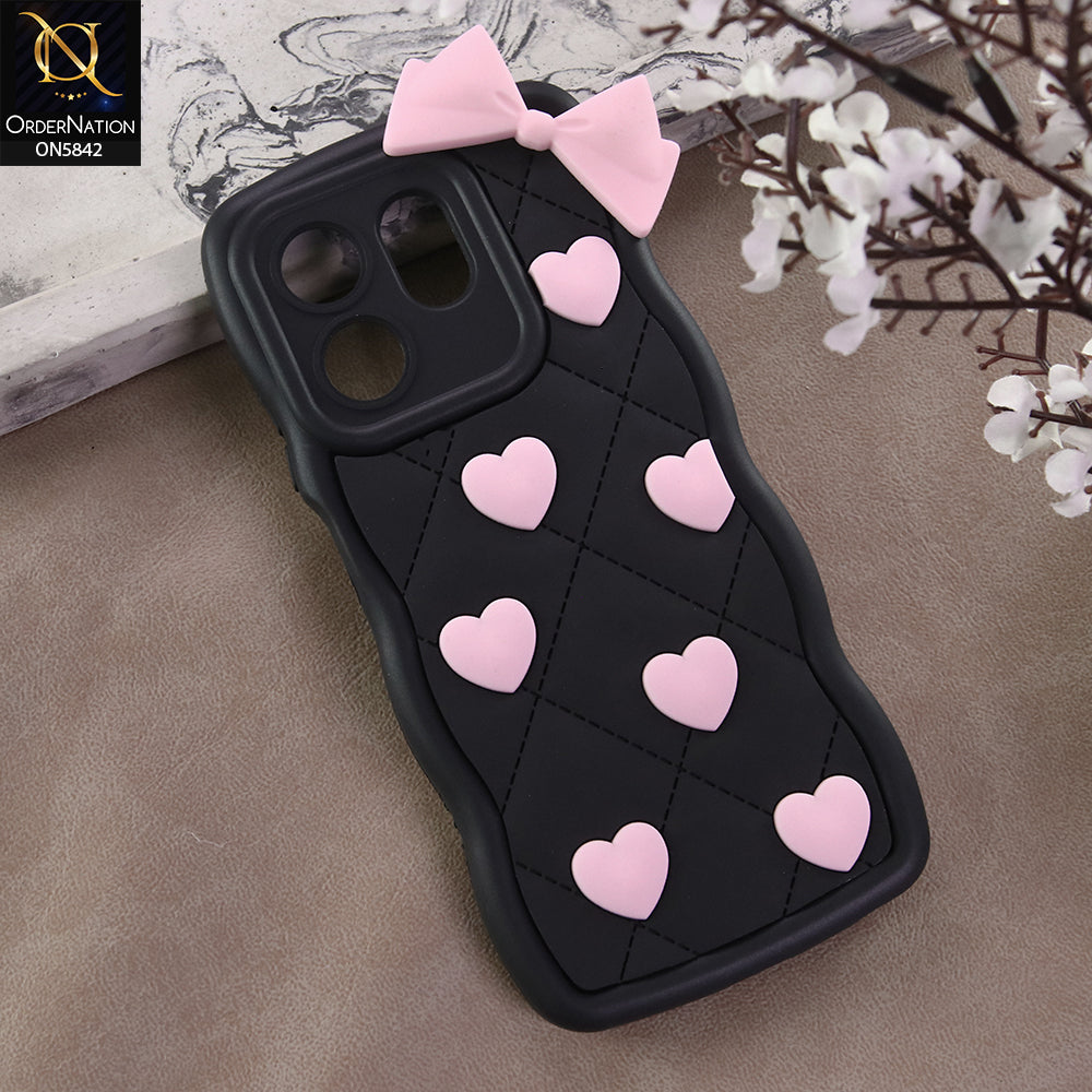 Infinix Smart 9 Cover - Design 2 -  3D Pink Heart with Bow-Knot Design Soft Protective Case
