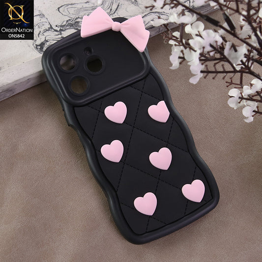 Tecno Spark 40 Cover - Design 2 -  3D Pink Heart with Bow-Knot Design Soft Protective Case