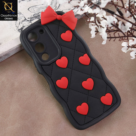 Vivo Y19 Cover - Design 1 -  3D Pink Heart with Bow-Knot Design Soft Protective Case