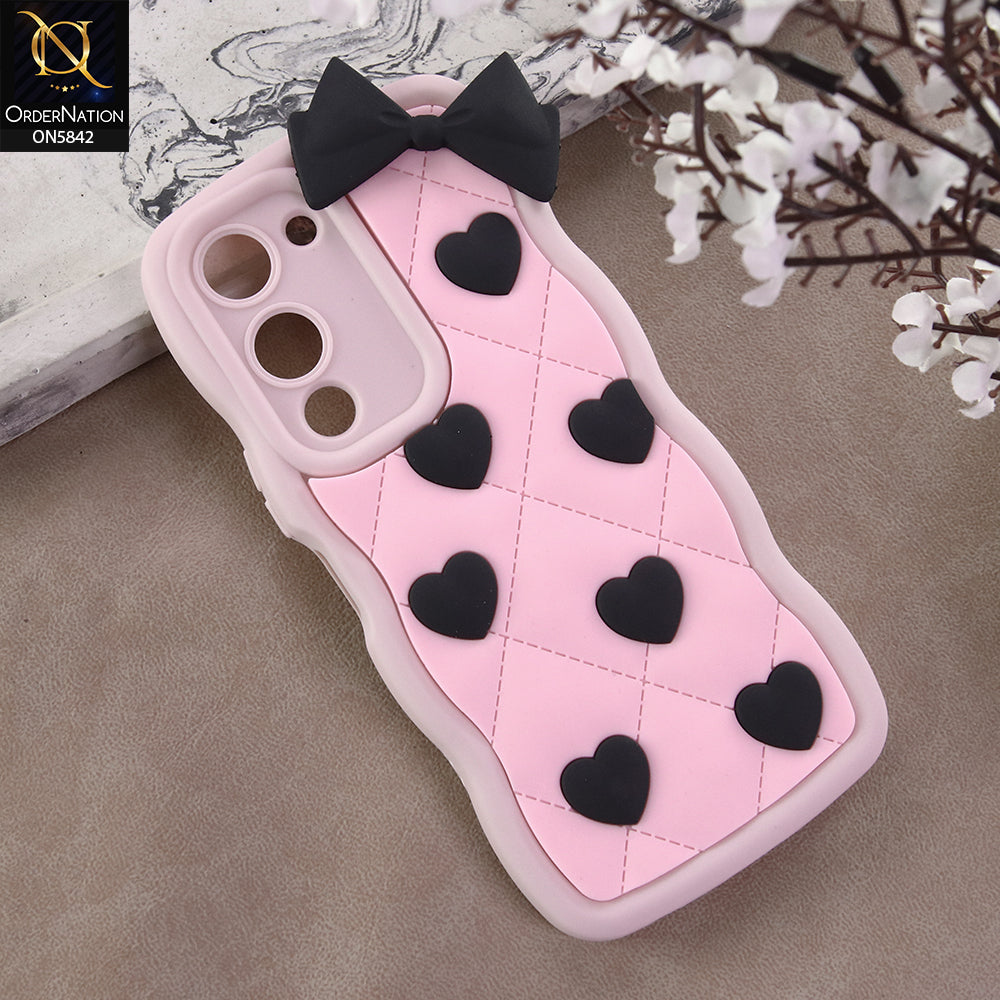 Vivo Y19 Cover - Design 3 -  3D Pink Heart with Bow-Knot Design Soft Protective Case