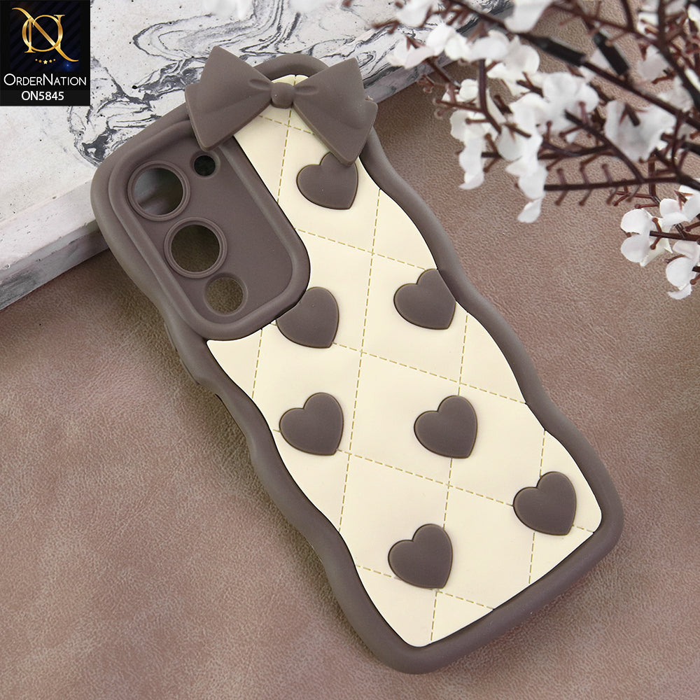 Vivo Y19 Cover - Design 4 -  3D Pink Heart with Bow-Knot Design Soft Protective Case