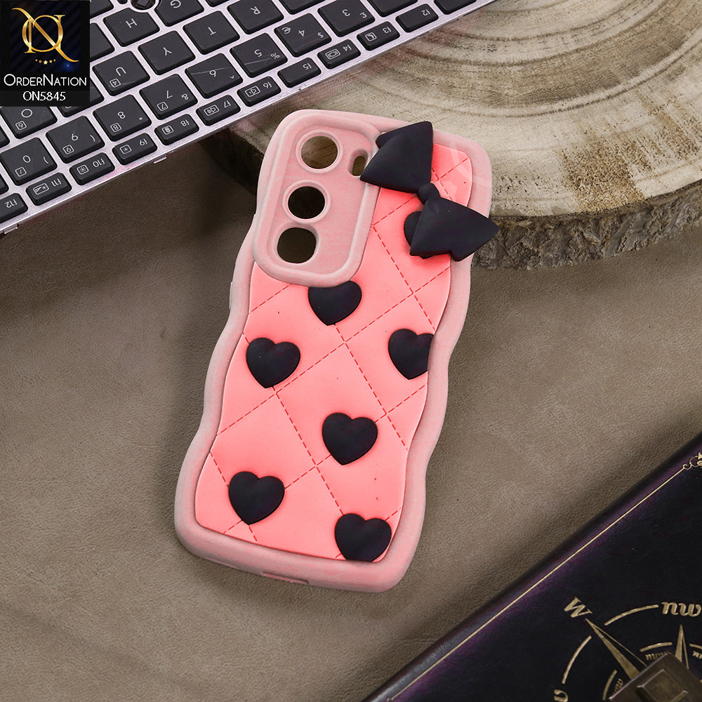 Vivo Y400 Cover - Design3 -  3D Pink Heart with Bow-Knot Design Soft Protective Case