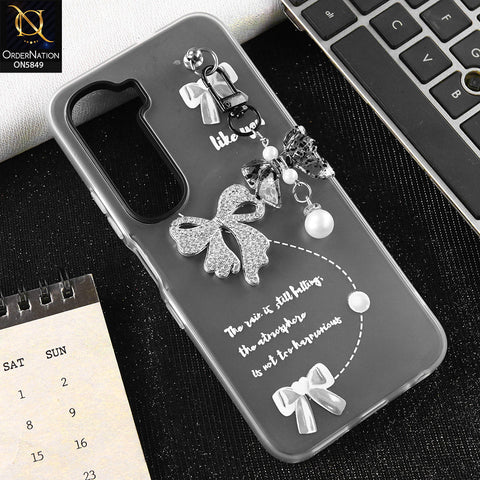 Infinix Hot 60i 4G Cover - Gray - New Premium Rhinestone Bow and Bow key with Double Protection Case