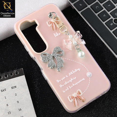 Infinix Hot 60 Cover - Pink - New Premium Rhinestone Bow and Bow key with Double Protection Case