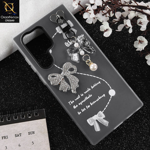 Samsung Galaxy S22 Ultra Cover - Gray - New Premium Rhinestone Bow and Bow key with Double Protection Case