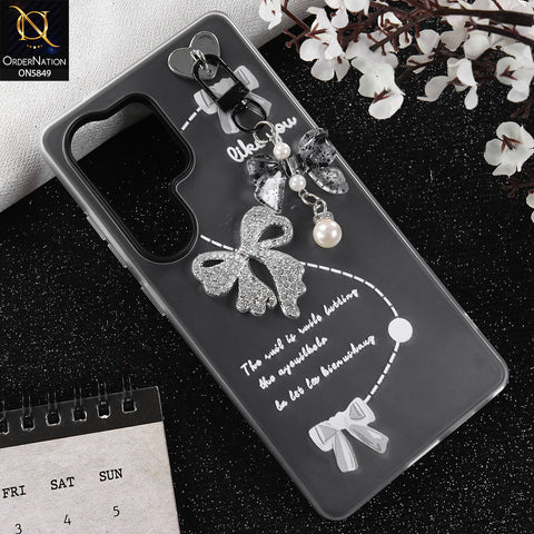 Samsung Galaxy S24 Ultra Cover - Gray - New Premium Rhinestone Bow and Bow key with Double Protection Case