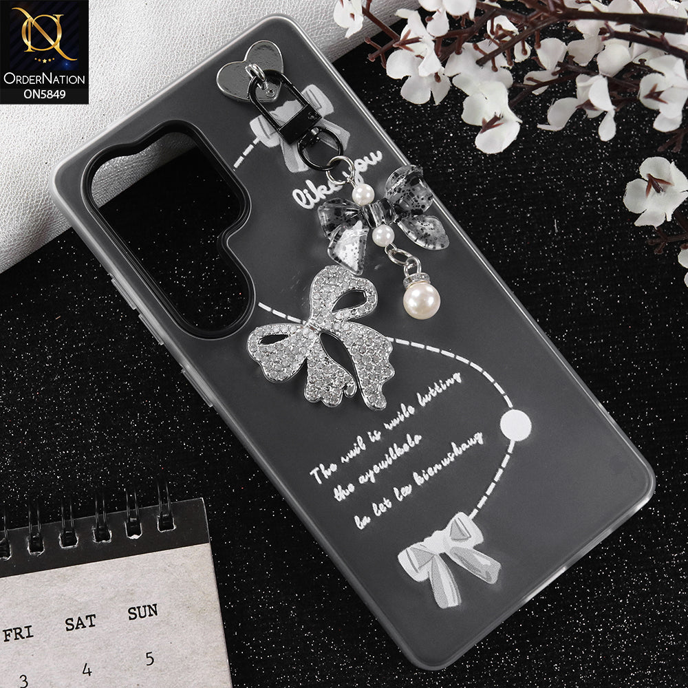 Samsung Galaxy S25 Ultra Cover - Gray - New Premium Rhinestone Bow and Bow key with Double Protection Case