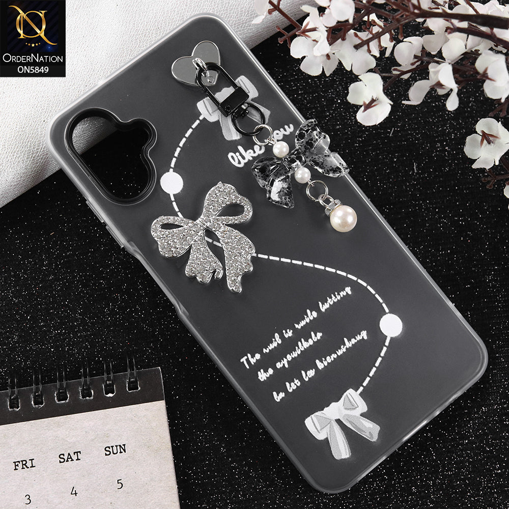 Samsung Galaxy A06 Cover - Gray - New Premium Rhinestone Bow and Bow key with Double Protection Case