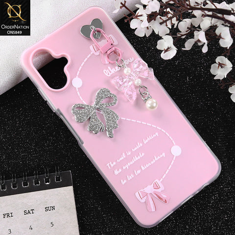 Samsung Galaxy A06 Cover - Pink - New Premium Rhinestone Bow and Bow key with Double Protection Case