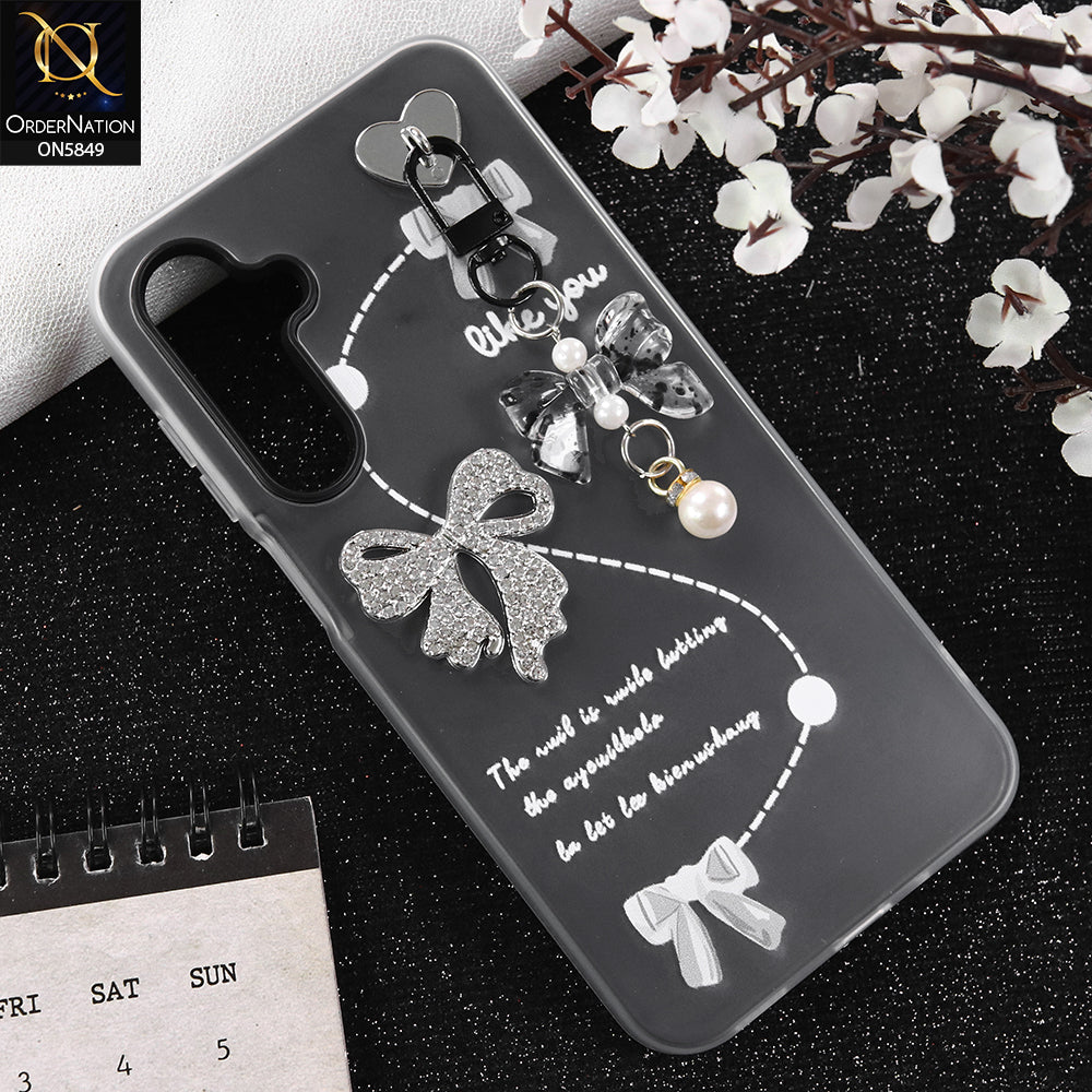 Samsung Galaxy A16 Cover - Gray - New Premium Rhinestone Bow and Bow key with Double Protection Case