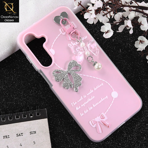 Samsung Galaxy A16 5G Cover - Pink - New Premium Rhinestone Bow and Bow key with Double Protection Case