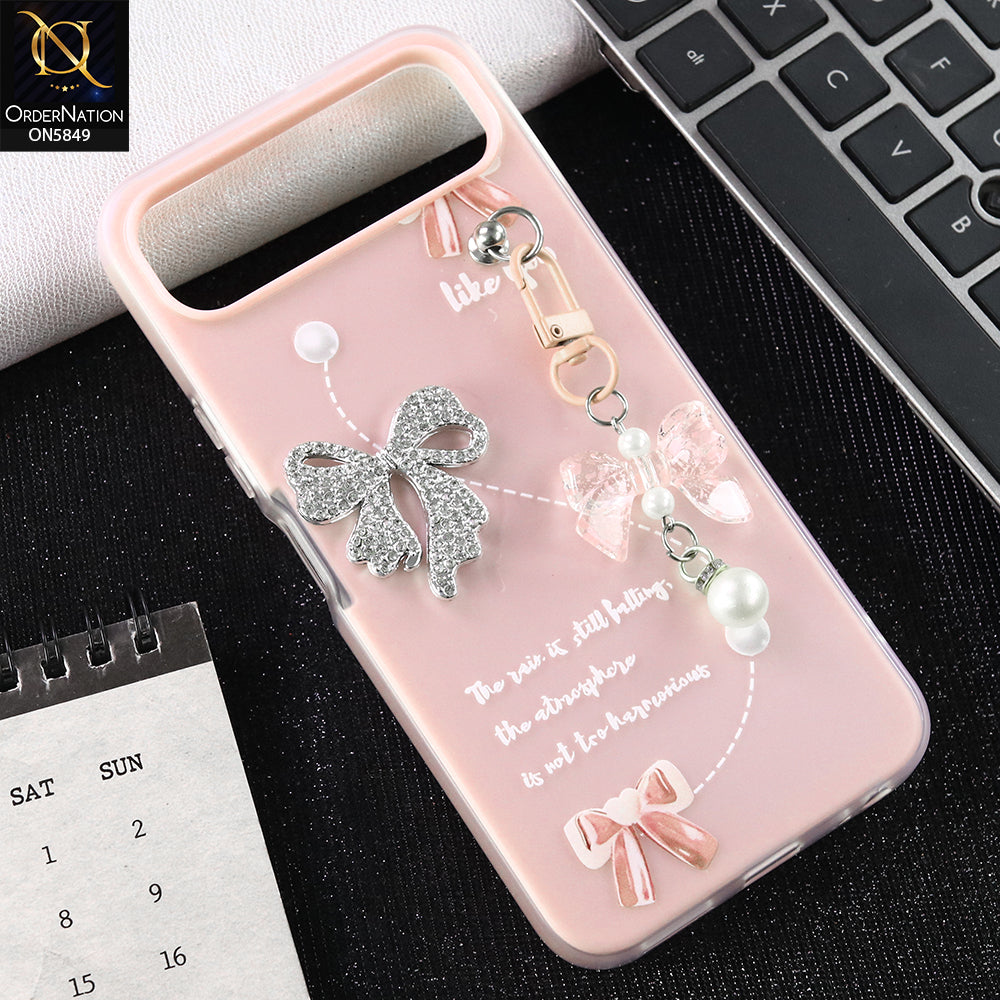 Infinix Smart 10 Plus  Cover - Pink - New Premium Rhinestone Bow and Bow key with Double Protection Case