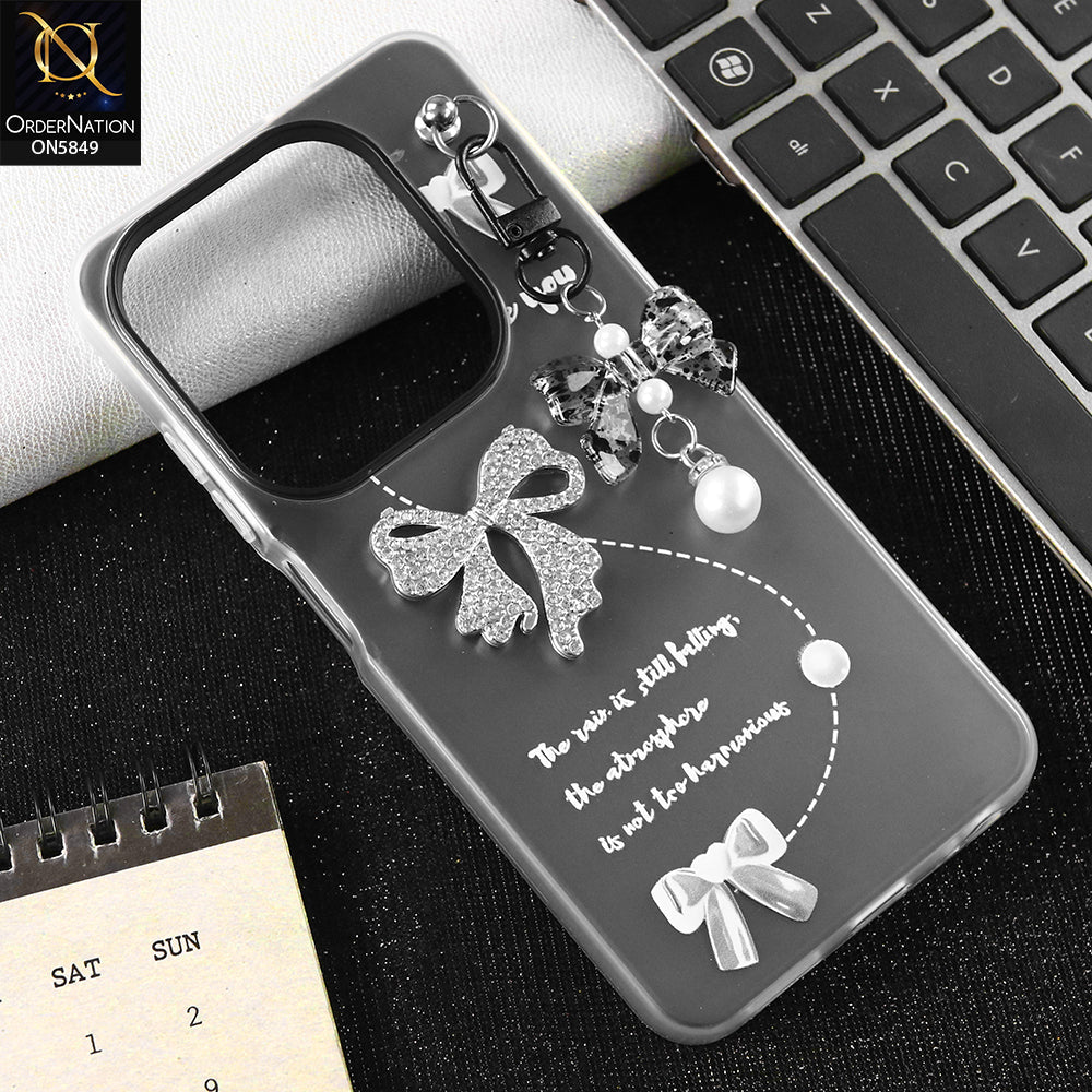 Infinix Hot 40i Cover - Gray - New Premium Rhinestone Bow and Bow key with Double Protection Case