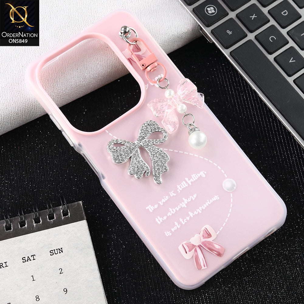 Infinix Smart 8 Plus Cover - Pink - New Premium Rhinestone Bow and Bow key with Double Protection Case