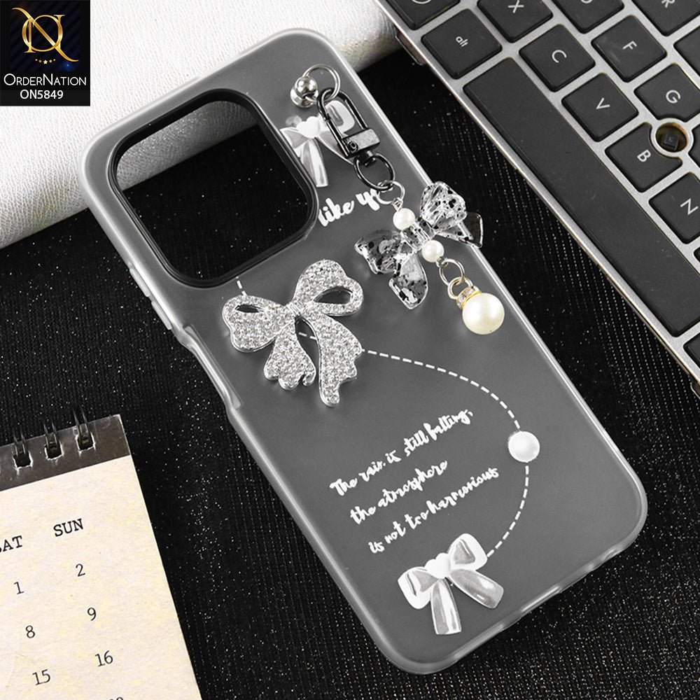 Infinix Smart 9 Cover - Gray - New Premium Rhinestone Bow and Bow key with Double Protection Case