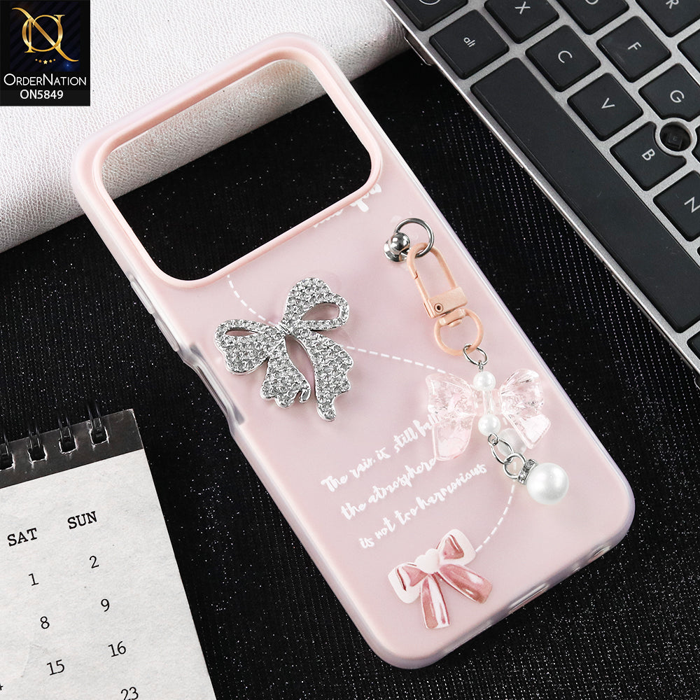 Tecno Spark 40 Cover - Pink - New Premium Rhinestone Bow and Bow key with Double Protection Case