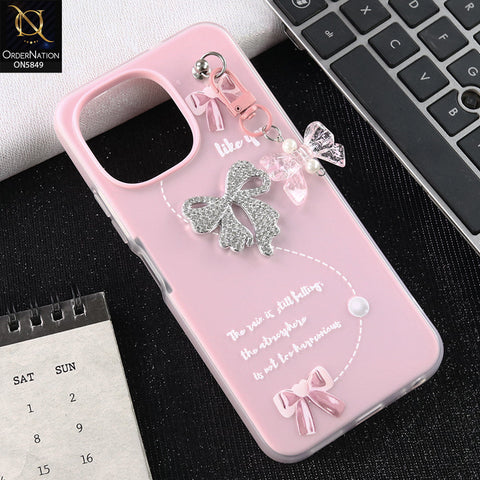 Tecno Spark 40C Cover - Pink - New Premium Rhinestone Bow and Bow key with Double Protection Case