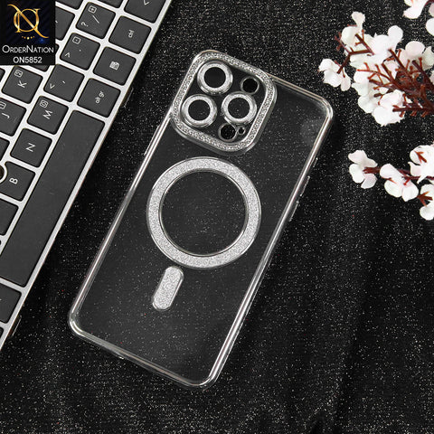 iPhone 15 Pro Max Cover - Silver - New Prime Opulent Luxurious Rhinestones Clear Case With MagSafe And Camera Protection